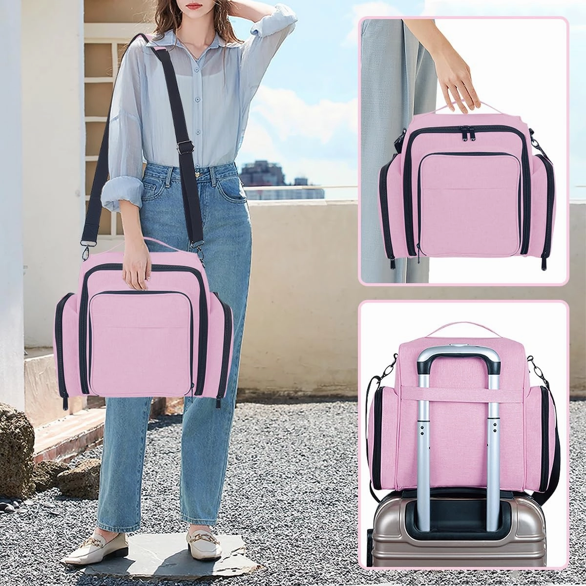 Large Makeup Bag Cosmetic Case Organizer with 3 Inner Removable Pouches Multifunctional Travel Train Storage,Pink