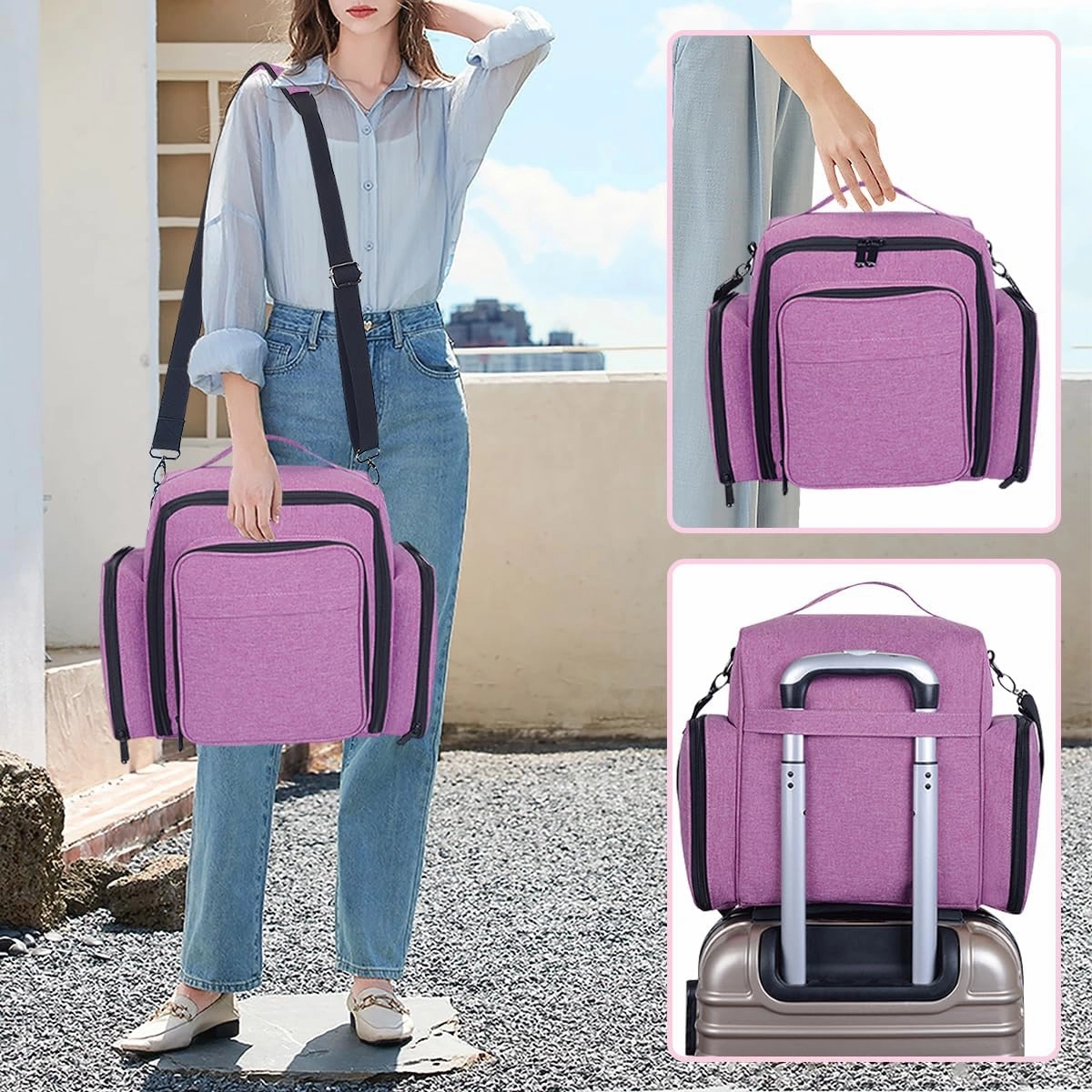 Large Makeup Bag Cosmetic Case Organizer with 3 Inner Removable Pouches Multifunctional Travel Train Storage,Purple