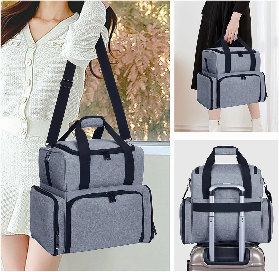 Large Makeup Cosmetic Bag with 3 Removable Case and 2 Removable Dividers Double Layer Travel Storage Organizer, Makeup Brushes Storage Section Grey