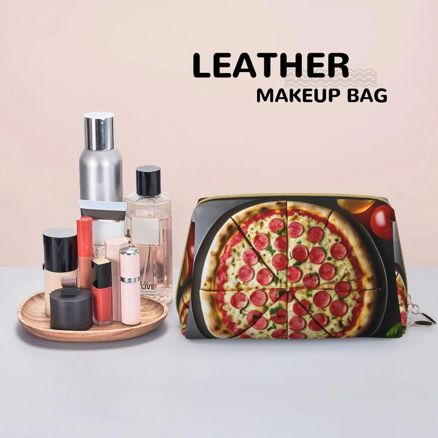 Large Pizza Toiletry Pouch, Travel-Friendly Makeup Organizer For Makeup Brushes, Lipsticks