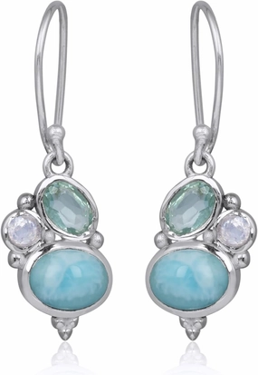 Larimar Blue Topaz Moonstone Earrings for Women Dangle Earrings 925 Sterling Silver Natural Gemstone Lightweight Earrings