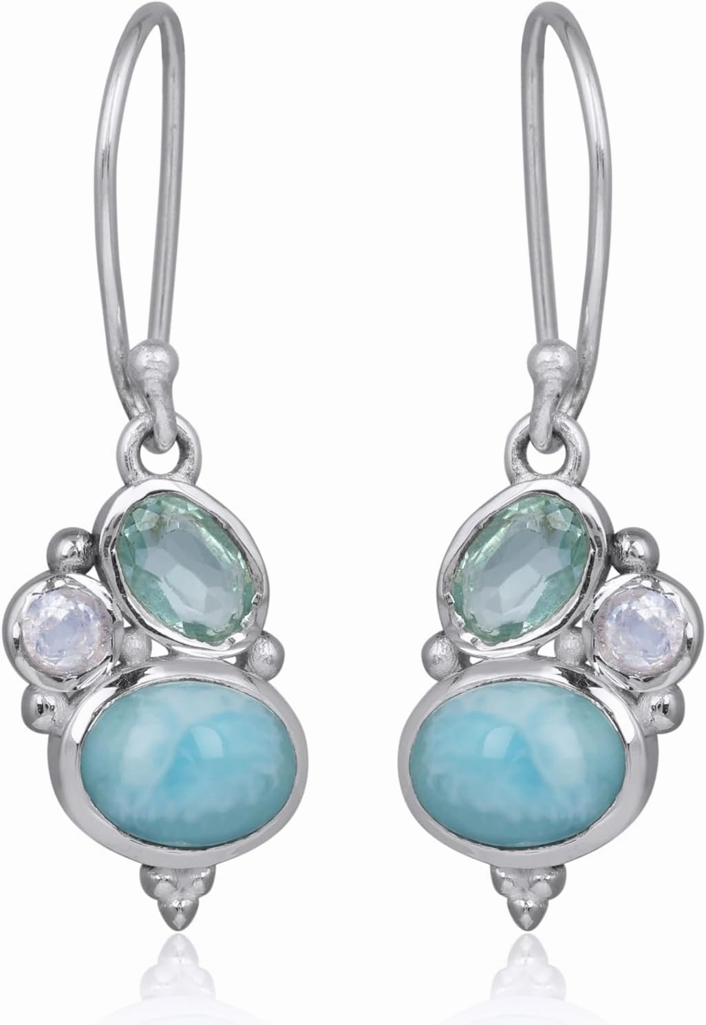 Larimar Blue Topaz Moonstone Earrings for Women Dangle Earrings 925 Sterling Silver Natural Gemstone Lightweight Earrings