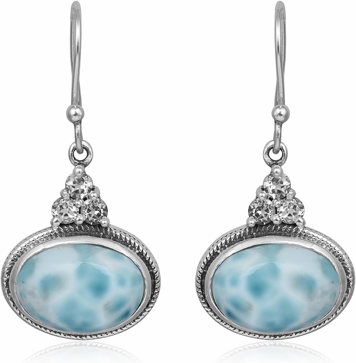 Larimar Cubic Zirconia Earrings for Women 925 Sterling Silver Oval Gemstone Dangle Earrings Jewelry Gift for Women Wife Mother