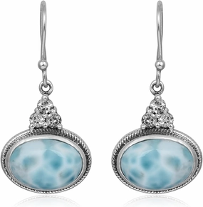 Larimar Cubic Zirconia Earrings for Women 925 Sterling Silver Oval Gemstone Dangle Earrings Jewelry Gift for Women Wife Mother