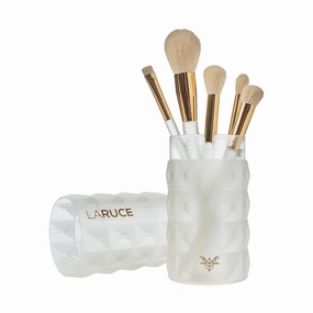 Laruce Beauty Makeup Brush Set – Set of 5 Premium Vegan Brushes for Full Face, Professional Makeup Brushes for Blush, Bronzer, Concealer, Eyeshadow, and Powder (5 pcs) (Crystal)