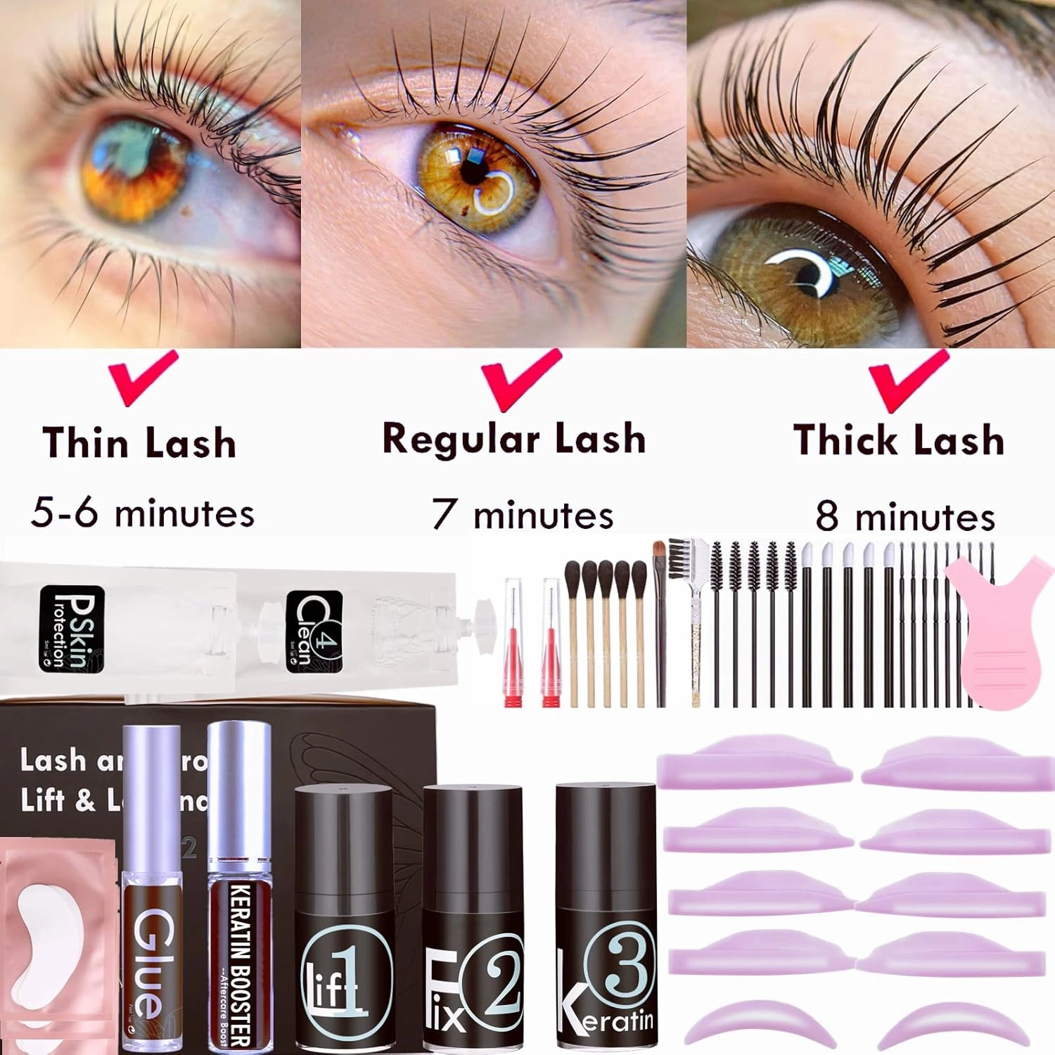 Lash Lift Brow Lamination Kit 7 Minutes Perm Lash Rapid Eyelash Perming Kit with Silicone Shield & Tool Durable Lash Lifts Curling Lash 6 Week Full Eyebrow Lamination Set DIY at Home Easily