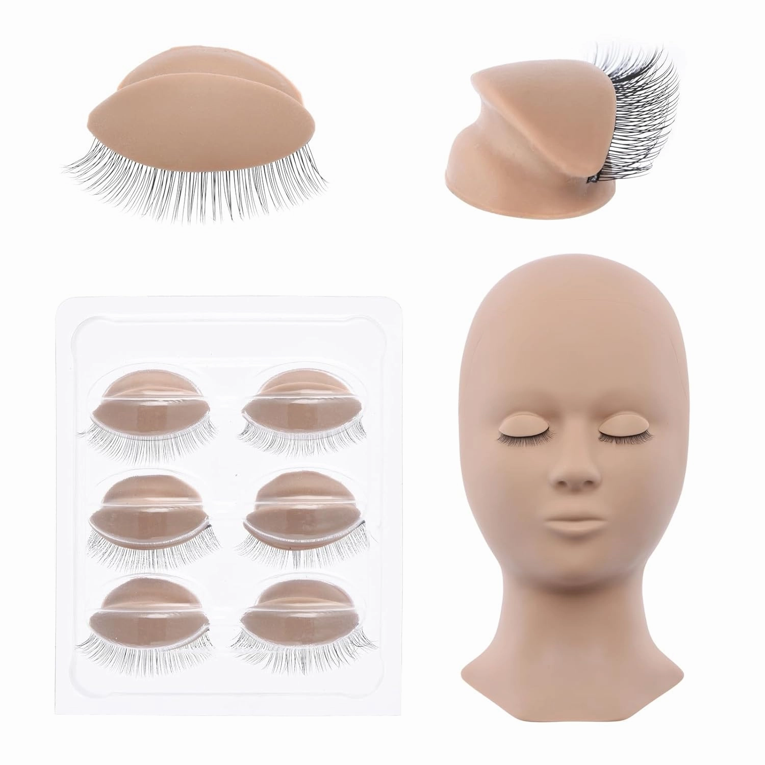 Lash Mannequin Head with Double-layers Eyelash Practice Eyelids, Eyelash Extension Mannequin Head for Lash Extension Training, Lashes Extension Practicing and Training Supplies