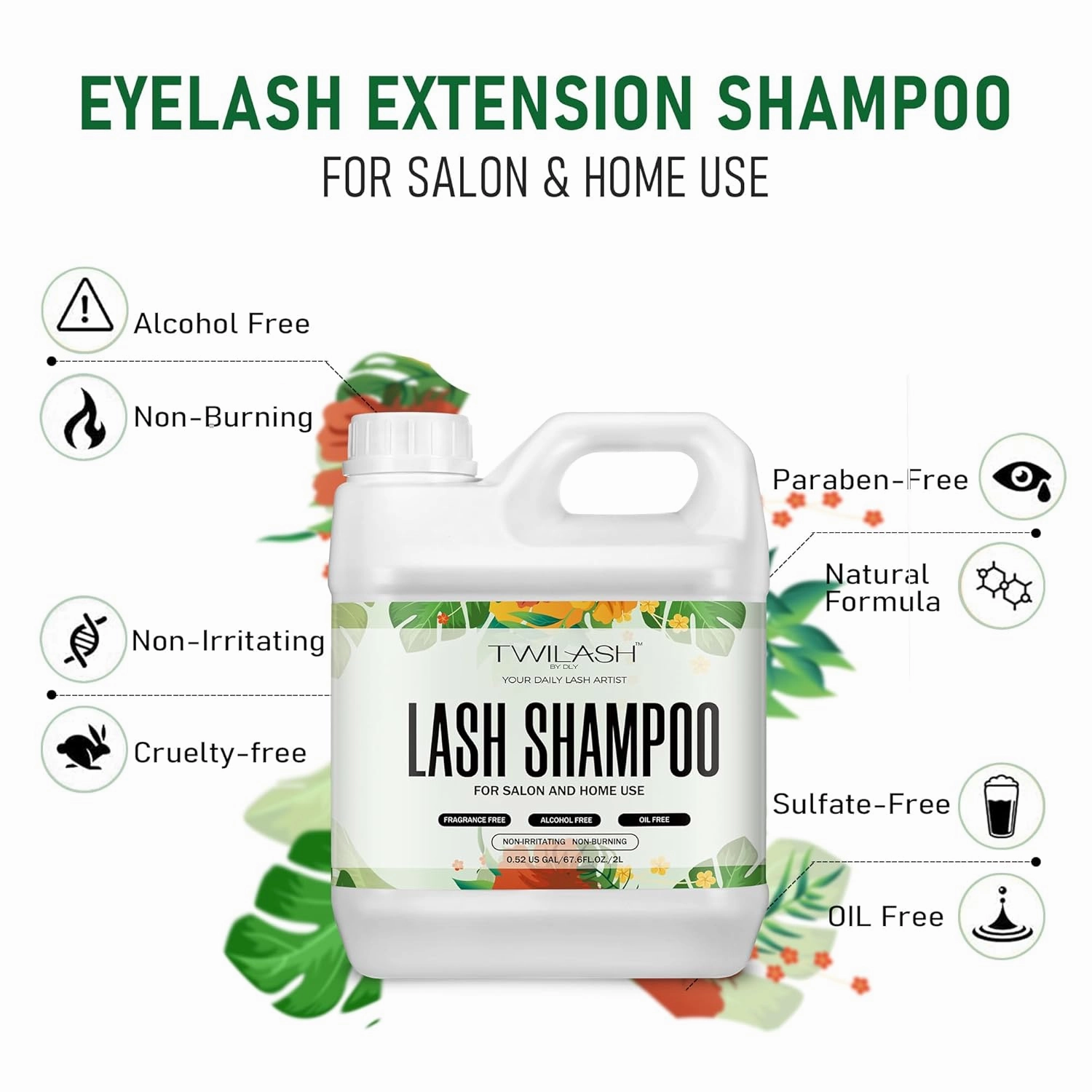 Lash Shampoo Bulk, Eyelash Cleanser for Extensions 2 Liters - 3 Foam Pump Bottles, 3 Lash Cleansing Brushes, Dispenser Pump - Eyelid Foaming Cleanser for Professional Salon and Home Use