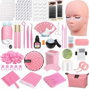 Lashes Kit for Eyelash Extension Beginner Lash Tech Starter Kit with Lash Mannequin Head, Professional Eyelash Extension Kit with Lash Fan, Extension Glue for Practice Training