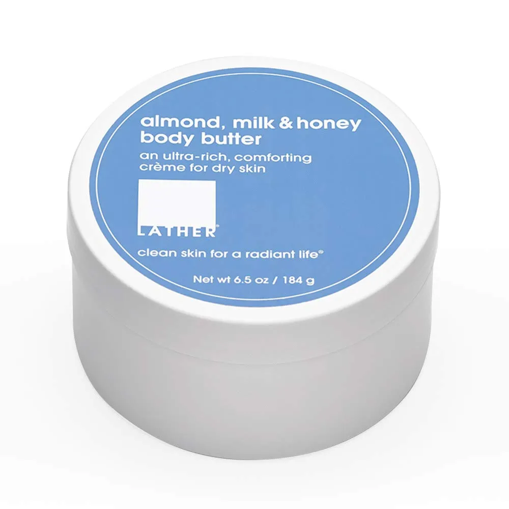 LATHER Body Butter - Almond, Milk & Honey Whipped Body Cream- Rich Daily Body Moisturizer for Deep Hydration - Nourishing & Non-Greasy for Long Lasting Moisture - Essential Oil Blend - 6.5 Oz