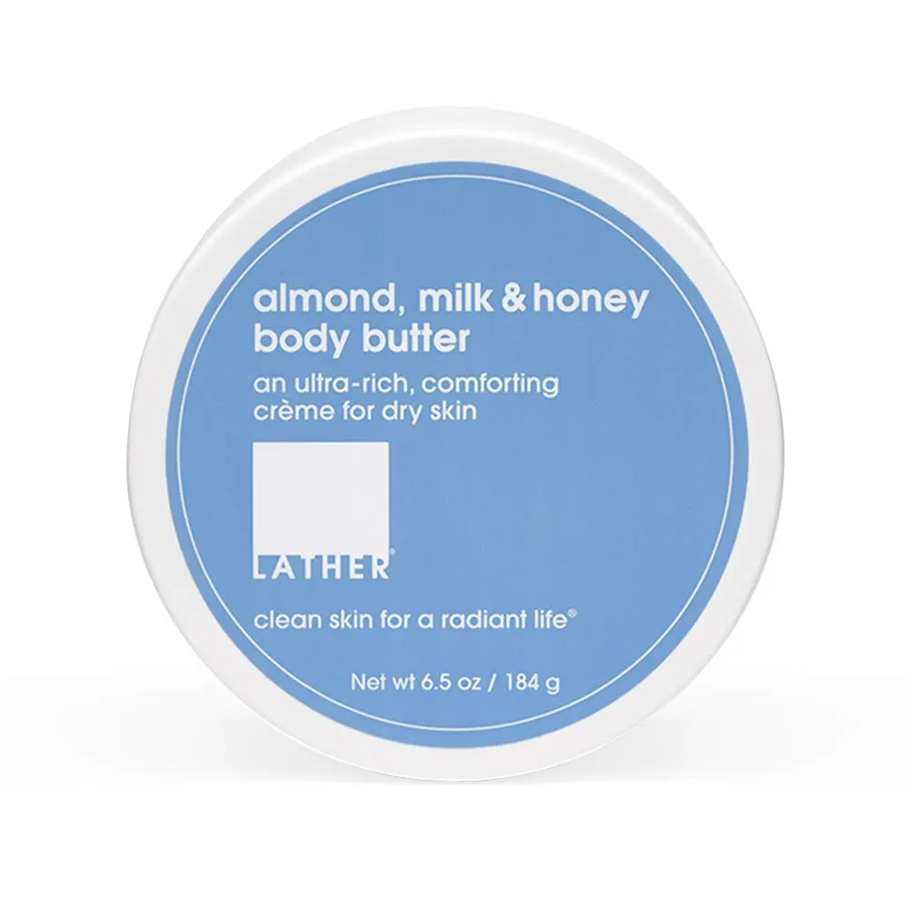LATHER Body Butter - Almond, Milk & Honey Whipped Body Cream- Rich Daily Body Moisturizer for Deep Hydration - Nourishing & Non-Greasy for Long Lasting Moisture - Essential Oil Blend - 6.5 Oz