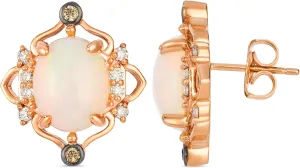 Le Vian 1/4 Carat White and Chocolate Diamond Stud Earrings with 2 2/5 Carat Opal | 14k Rose Gold Oval Vintage Earrings for Women (White/Black, 0.29 cttw) Elegant Push Back