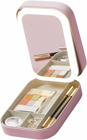 LED Light Equipped Jewelry Storage Box and Makeup Mirror Combo for Modern Women