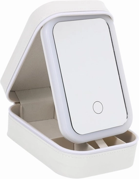 Led Lights Makeup Mirror Travel Organizer Case Makeup Box Mirror Faux Leather Compact Storage
