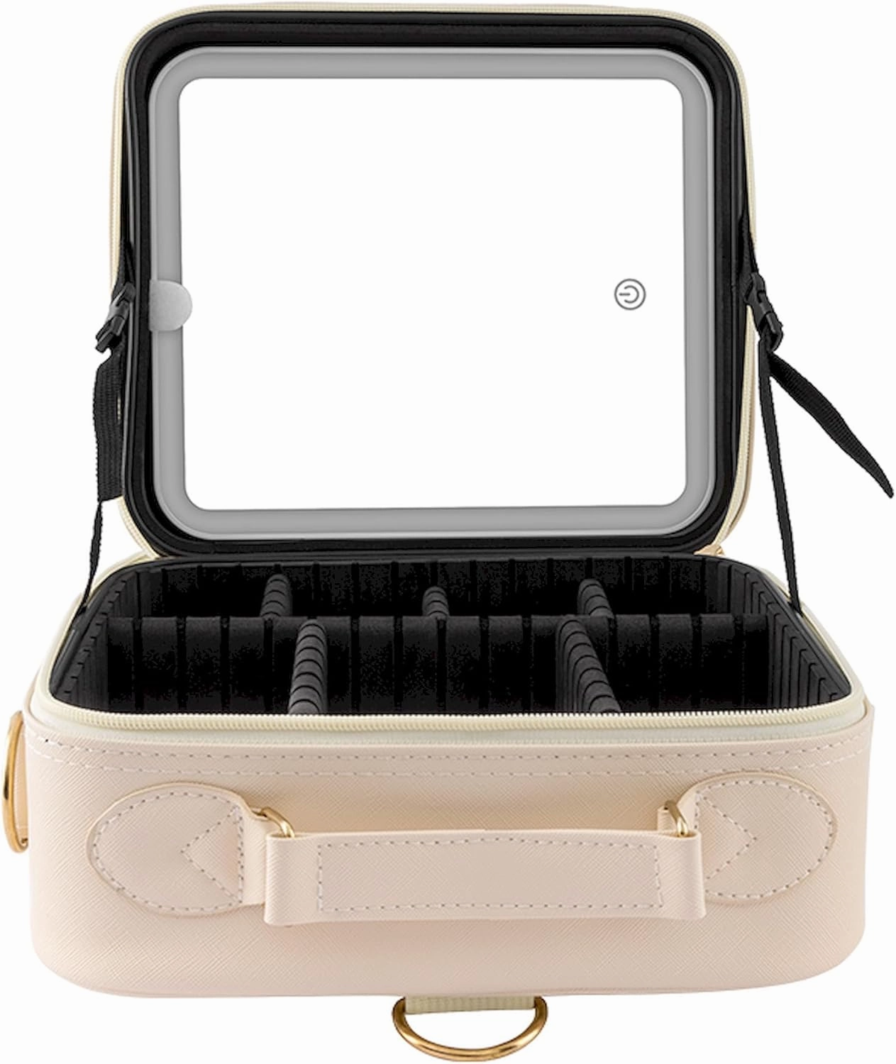 LED Makeup Bag with Removable Mirror – Travel Cosmetic Organizer, Adjustable 3-Light Modes, USB Rechargeable, Waterproof Case with Customizable Dividers for Brushes & Skincare, Cream White