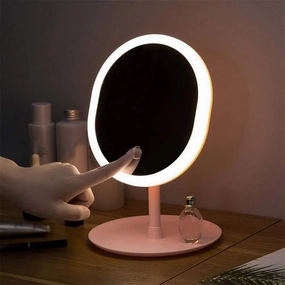 LED Makeup Mirror Convenient Beauty Dormitory Mirror with Light USB Storage Touch Stand Up Adjustable Desktop Cosmetic Mirror (Color : B)