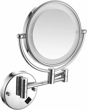 LED Makeup Mirror with Lights and Magnification, Chrome Double Sided Wall Mounted 360° Swivel Vanity Mirror with Extendable Arm,Plug in,10X (Color : Hardwired, Size : 10X)
