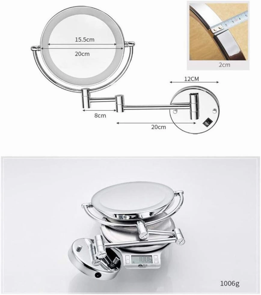 LED Makeup Vanity Mirror,3X Magnification Bathroom Mirror Two-Sided Wall Mounted Beauty Mirror 360° Swivel Extendable Cosmetic Mirror,Silver (Silver H