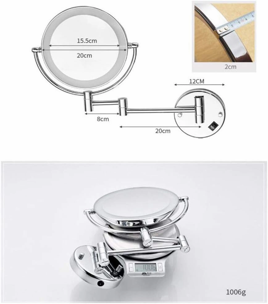 LED Makeup Vanity Mirror,3X Magnification Beauty Mirror Two-Sided Wall Mounted Bathroom Mirror 360°Swivel Extendable Cosmetic Mirror 8inch,Silver(Black)