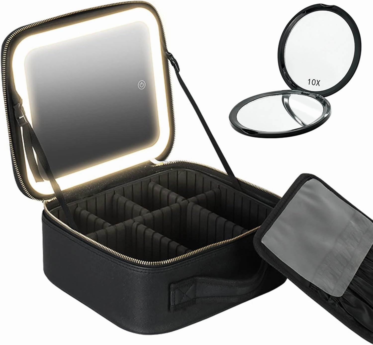 Led Square Makeup Case, Travel Makeup Case Cosmetic Makeup Train Case Cosmetic Case With 10Pcs Mirror Makeup Storage For Women Makeup Accessories & Tools Case (Black)