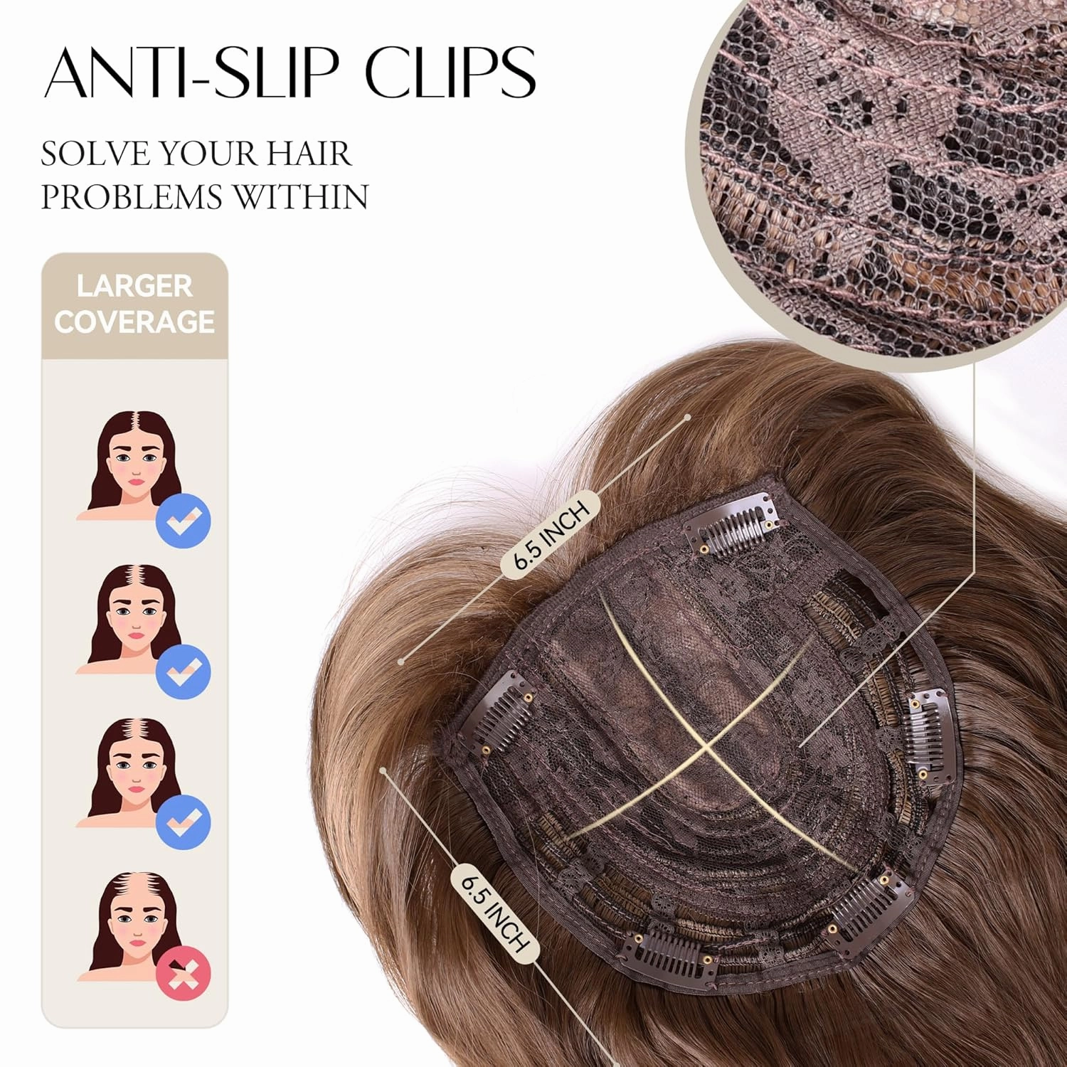 LEEONS Hair Toppers for Women 20-Inch Long Wavy Synthetic Wiglets With Bangs - Clip-in Hair Pieces for Thinning Hair, Balayage Chocolate Brown to Honey Blonde