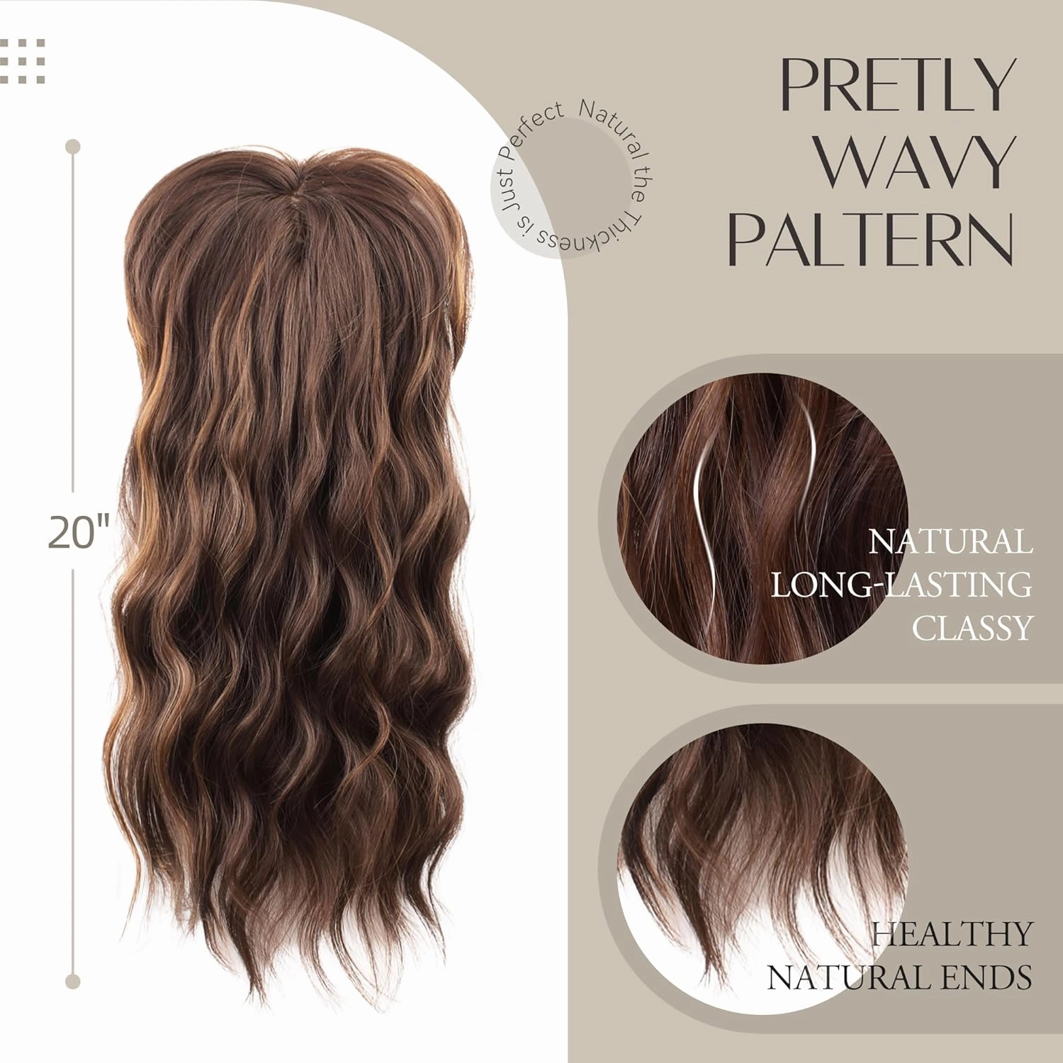 LEEONS Hair Toppers for Women 20-Inch Long Wavy Synthetic Wiglets With Bangs - Clip-in Hair Pieces for Thinning Hair, Balayage Chocolate Brown to Honey Blonde