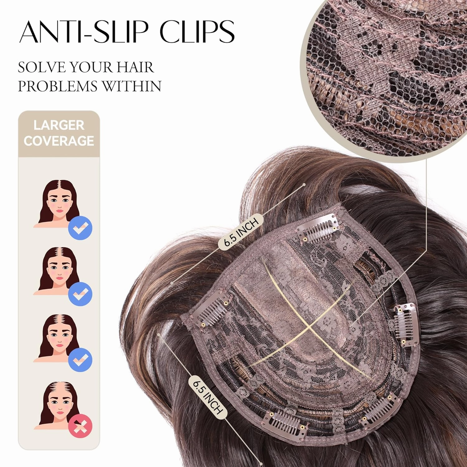 LEEONS Hair Toppers for women for Thinning Hair Synthetic Middle Part Hair Topper Long Wavy Clip in Wiglets with Fringe Bangs Brown Highlighted Caramel Blonde