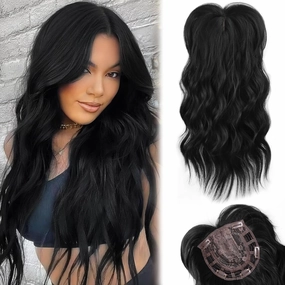 LEEONS Wavy Black Hair Toppers for Women with Thinning Hair, Clip In Wiglets with Fringe Bang, 20IN