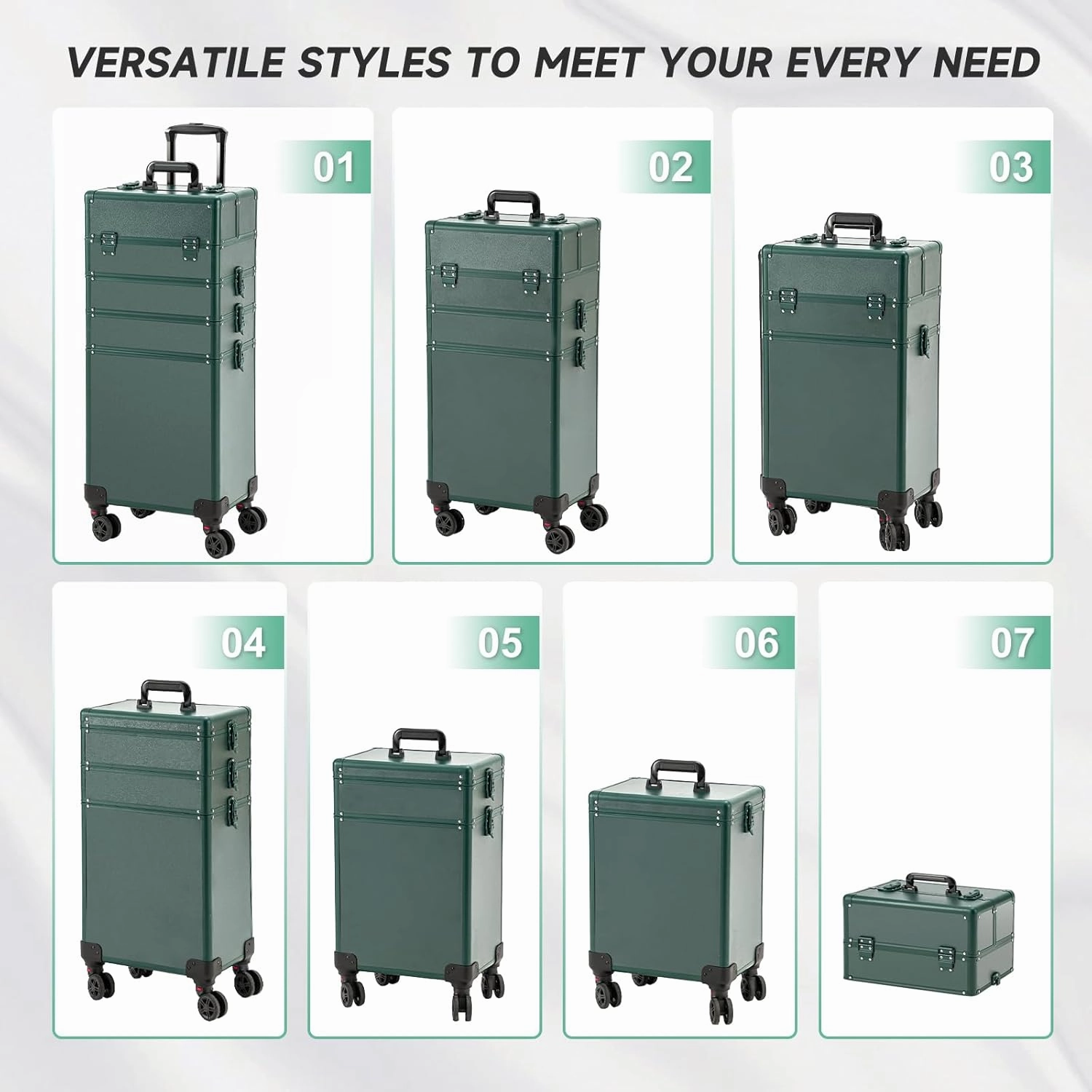 Leeora&Leekoo Portable Multi-Storey Nail Case for Nail Tech Organizer - Wheels Makeup Case Organizer, Cosmetic Case, Makeup Train Case, Make Up Case (Green)