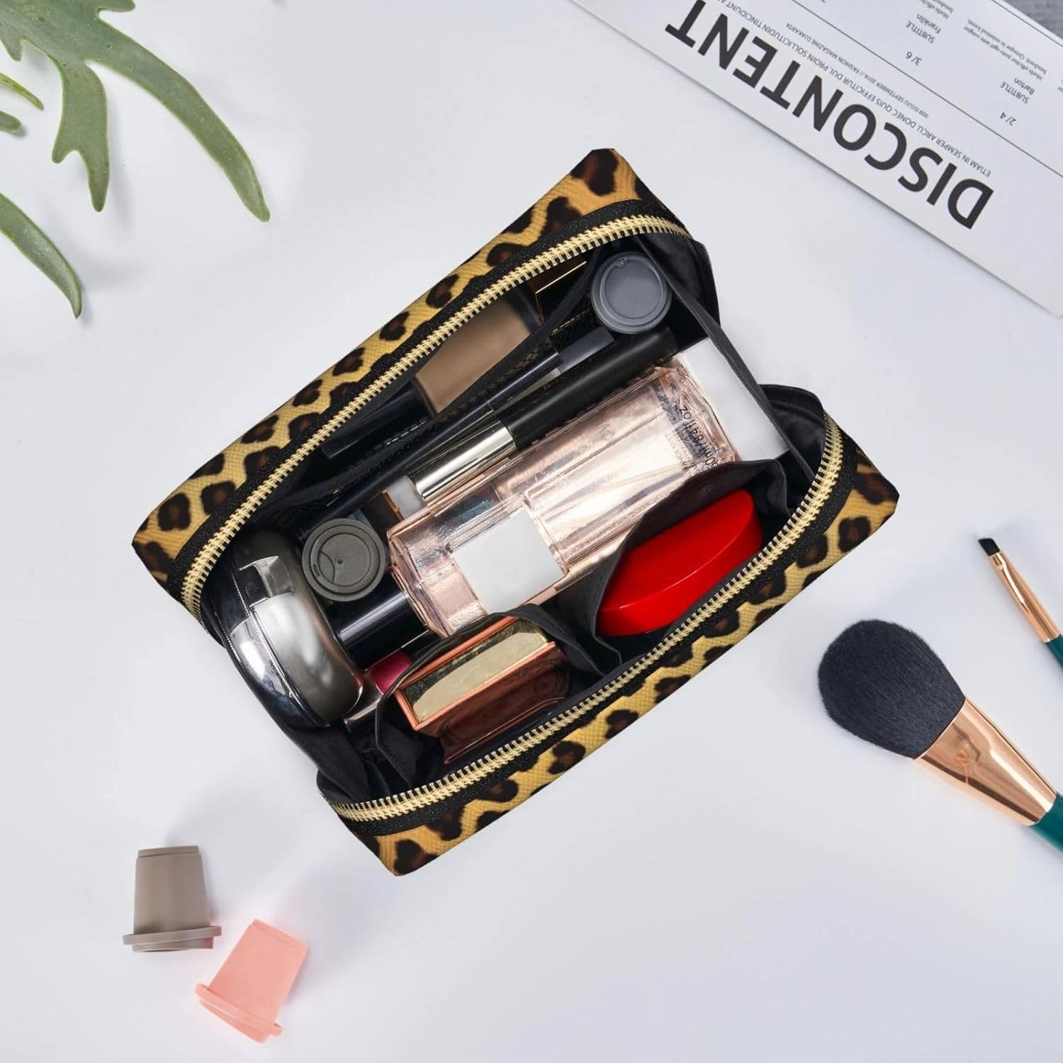 Leopard Pattern Toiletry Pouch, Travel-Friendly Makeup Organizer For Makeup Brushes, Lipsticks