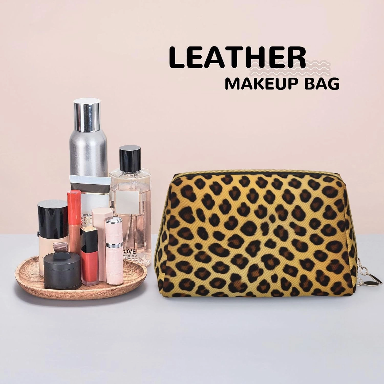 Leopard Pattern Toiletry Pouch, Travel-Friendly Makeup Organizer For Makeup Brushes, Lipsticks