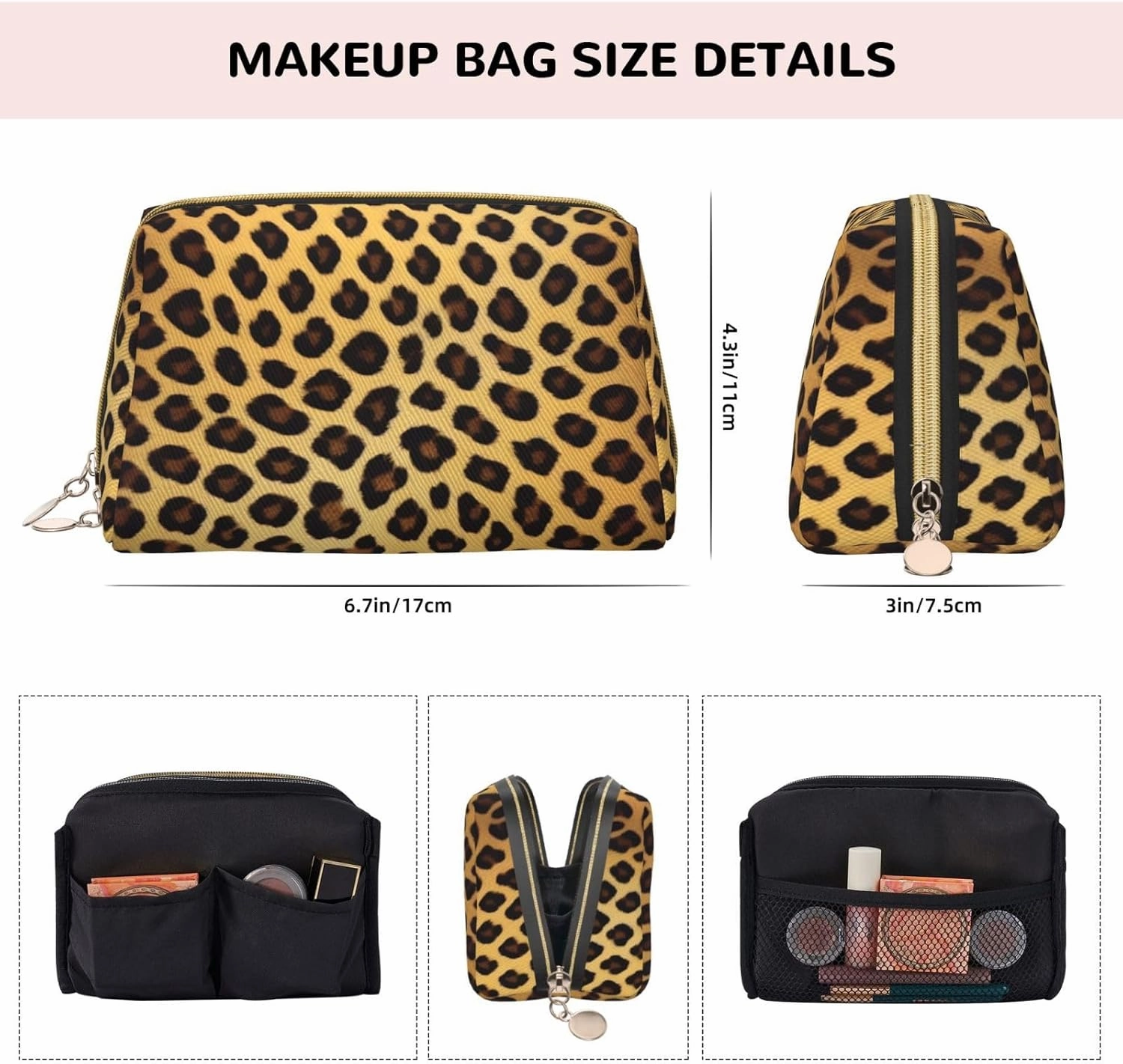 Leopard Pattern Toiletry Pouch, Travel-Friendly Makeup Organizer For Makeup Brushes, Lipsticks