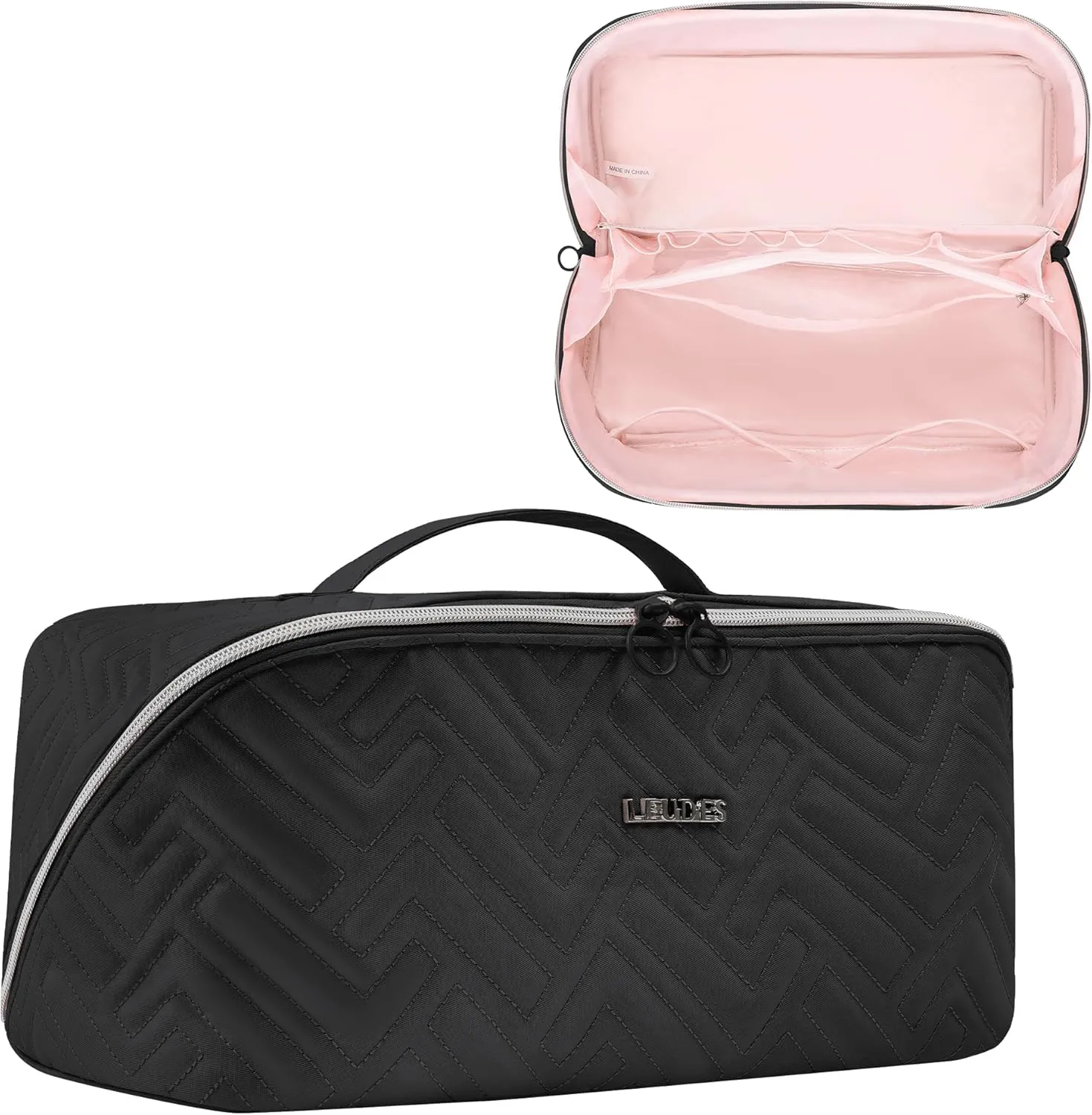 Leudes Hair Tools Travel Bag For Dy son Airwrap Hair Dryer Shark Flex Style Carrying Case Travel Makeup Bag Portable Pouch Open Flat Packing Organizers with Divider and Handle (Black)