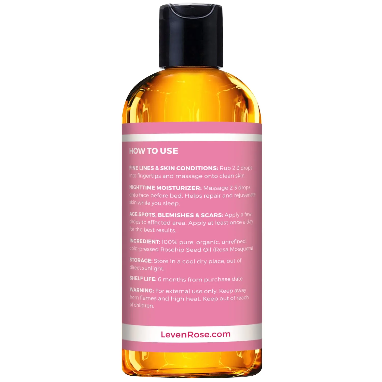 Leven Rose Rosehip Seed Oil for Face 16 oz - Pure Rosehip Oil for Face - Unrefined Cold Pressed Rose hip for Body - Nighttime Face Moisturizer for Hair, Skin & Nails