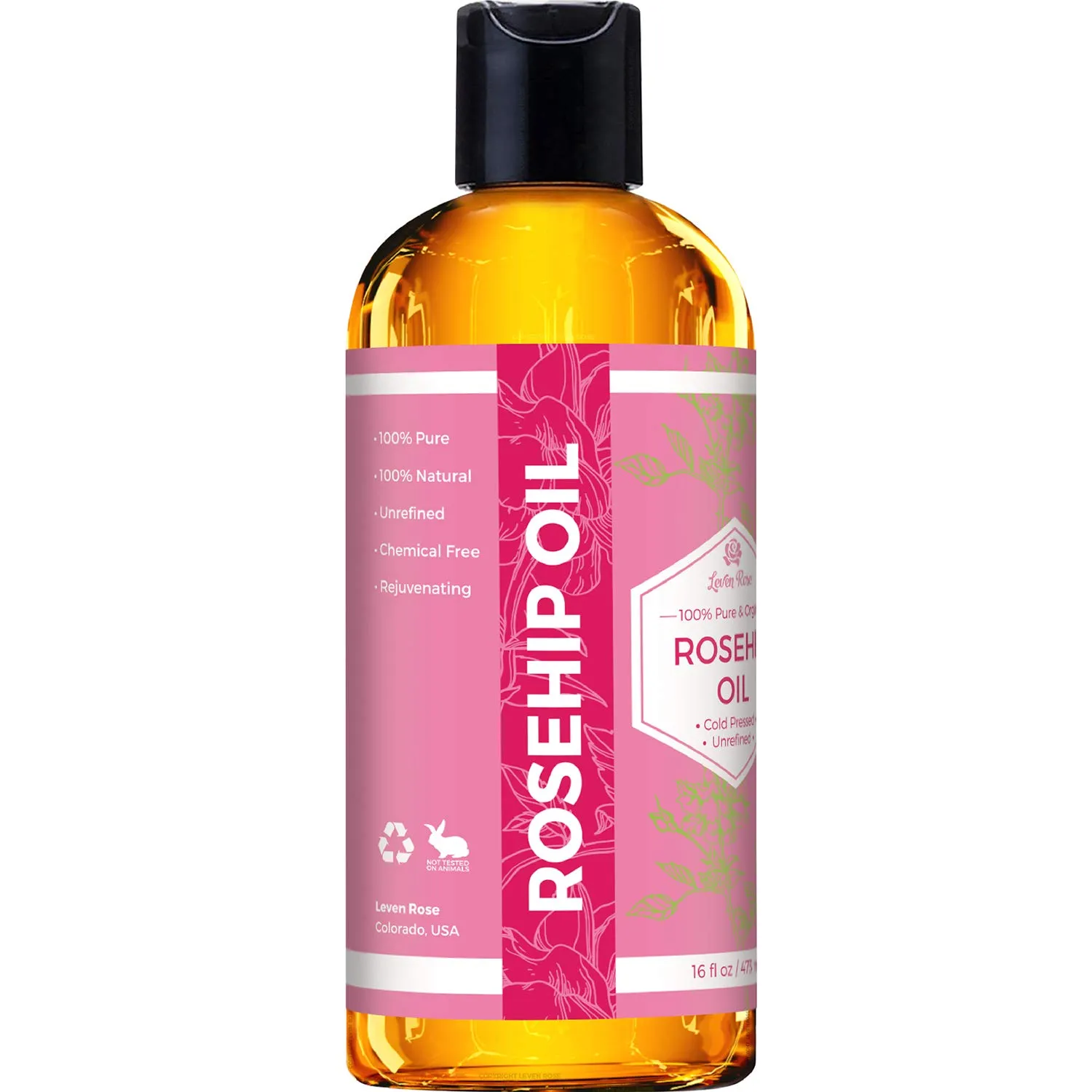 Leven Rose Rosehip Seed Oil for Face 16 oz - Pure Rosehip Oil for Face - Unrefined Cold Pressed Rose hip for Body - Nighttime Face Moisturizer for Hair, Skin & Nails