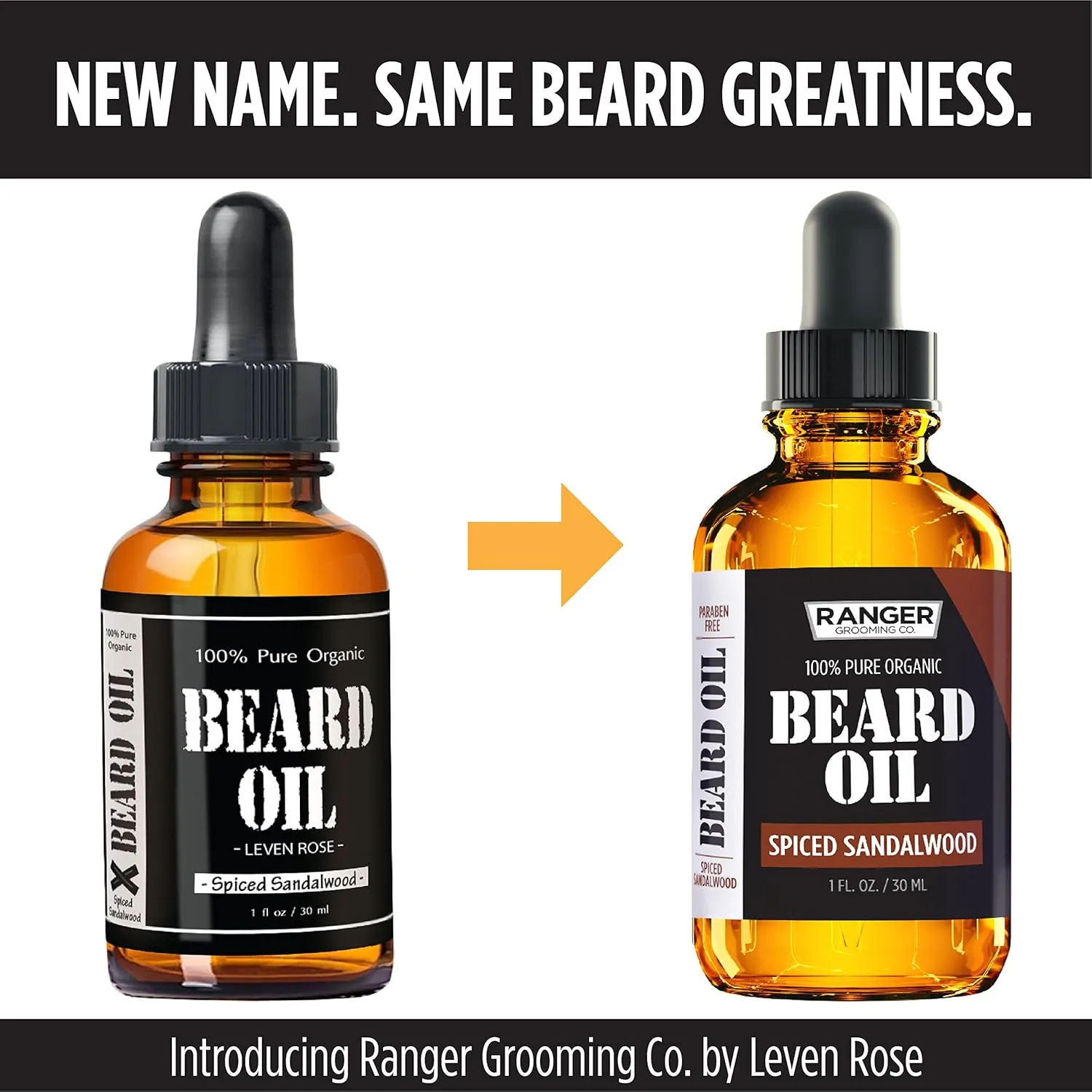 Leven Rose Spiced Sandalwood Beard Oil & Leave In Conditioner by Ranger Grooming Co, 100% Pure Natural Organic for Groomed Beards, Mustaches, and Moisturized Skin 1 oz