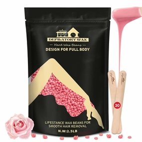 Lifestance Wax Beans Hair Removal Kit, Rose Pink, 2.5lb with 30 Applicators for Eyebrow, Face, Underarm, Bikini Waxing, Women Men Sensitive Skin