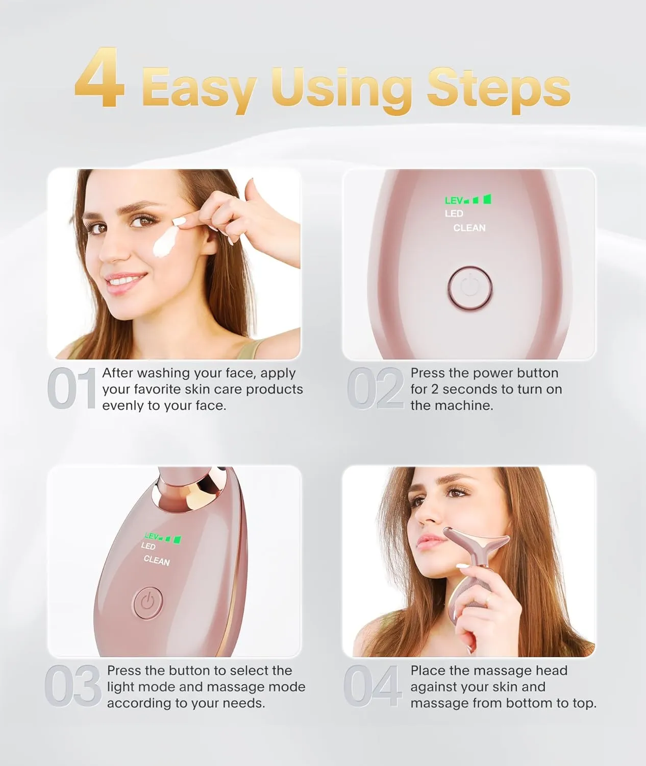 Light Based Face-Neck-Massager - 7 Color Portable Facial Massager for Skin Care, Rose Gold