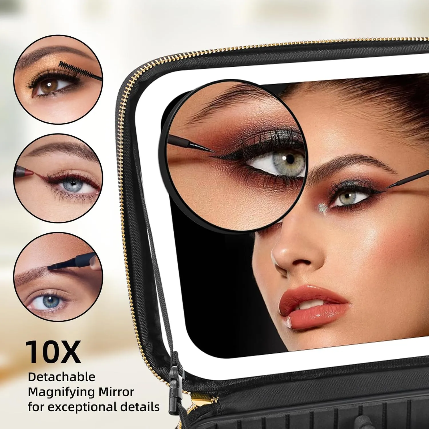 Lighted Makeup Case with Mirror, Adjustable Dividers - Portable Cosmetic Organizer Bag for Travel