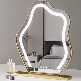 Lighted Makeup Mirror Hollywood Mirror Vanity Makeup Mirror with Light Smart Touch Control 3Colors Dimmable Light, 360°Rotation, Irregular Makeup Mirror Bedroom Beauty Mirror(Gold,30x43cm)