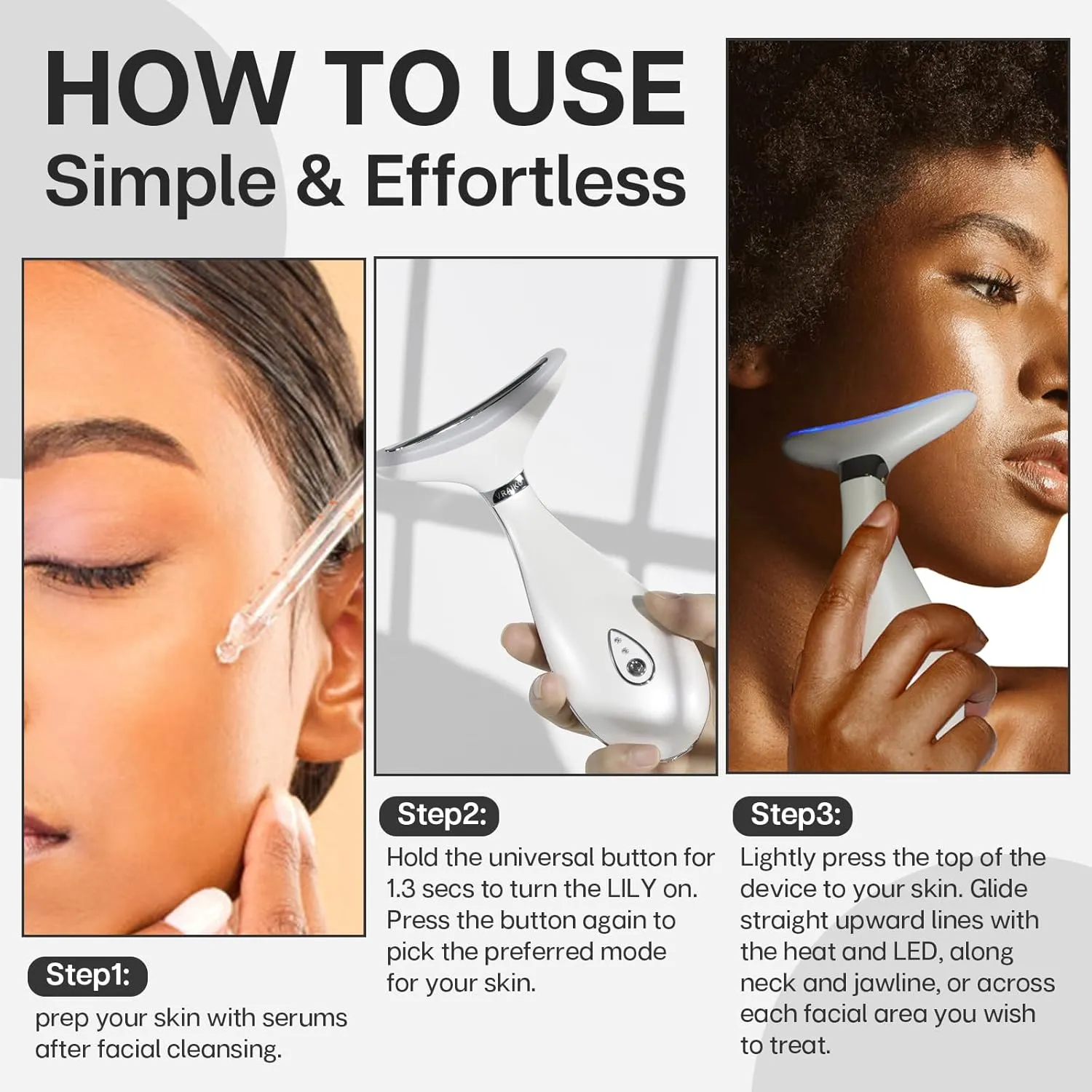 Lily Neck Face Massager, Skin Rejuvenation Beauty Massager, 3-in-1 at-Home Facial Spa Tool, Lifting, Toning and Tightening for a Radiant Appearance (Pearl White)