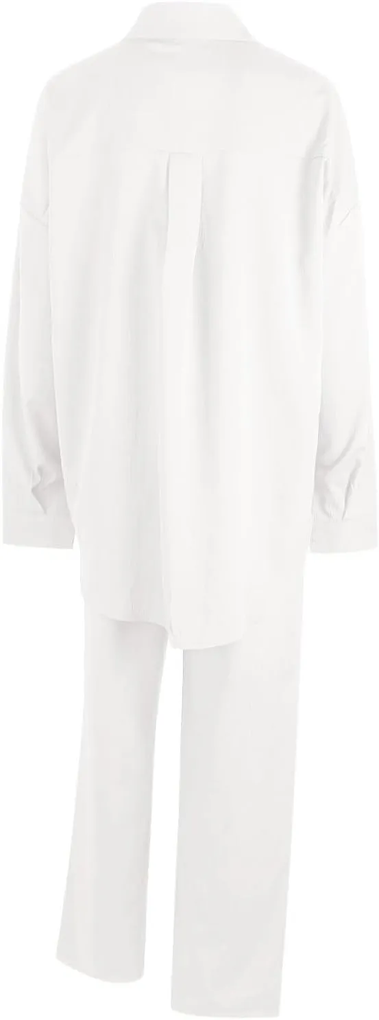 Linen Sets for Women 2 Piece Casual Tracksuit Short Sleeve Tops and Wide Leg Long Pants Matching Lounge Wear