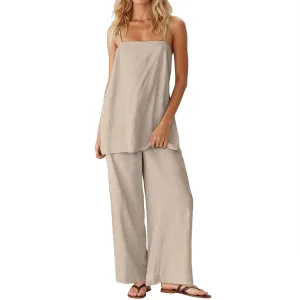 Linen Sets For Women 2 Piece Pants Summer Outfits Matching Lounge Sets Spaghetti Strap Tank Top Pants Sets 2025