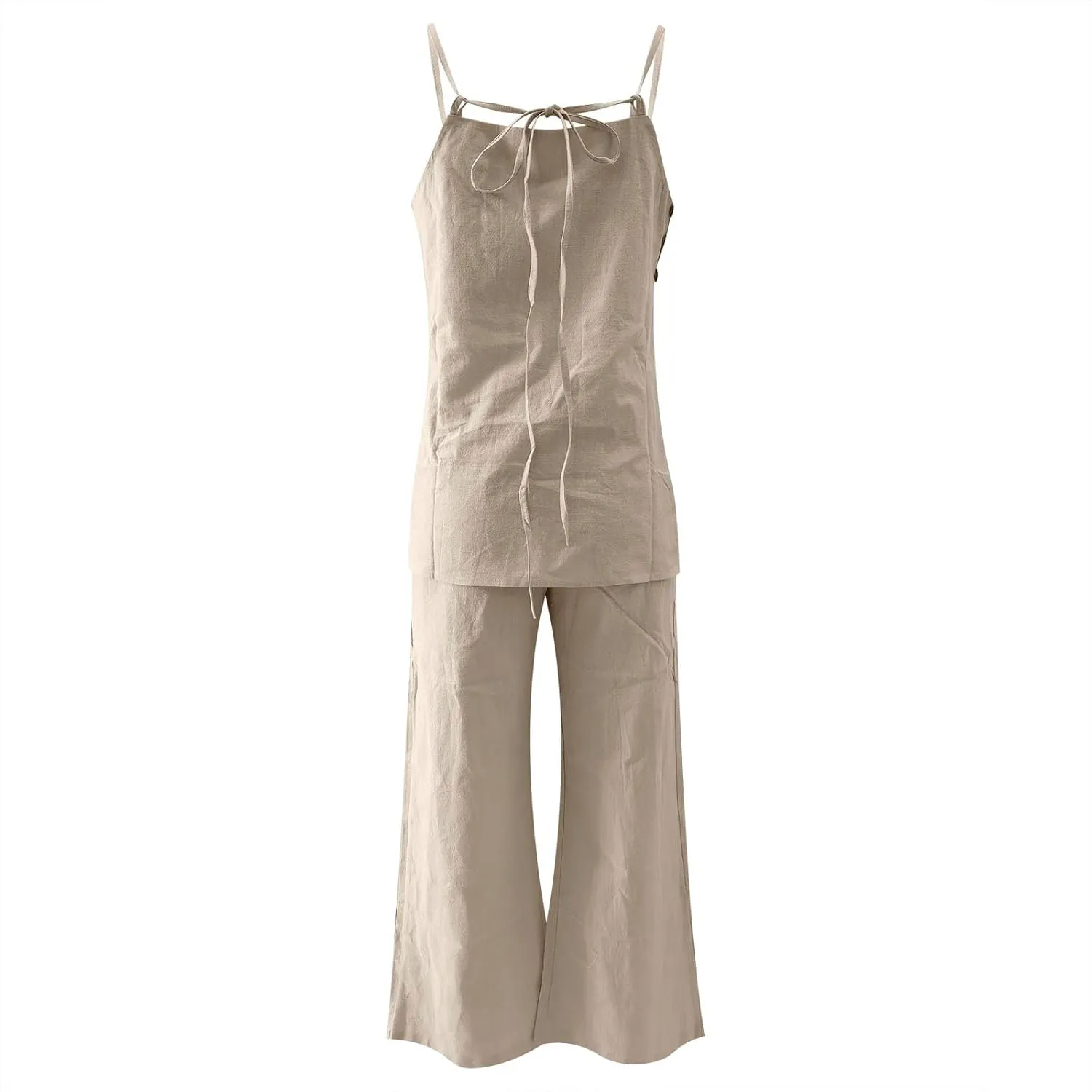 Linen Sets For Women 2 Piece Pants Summer Outfits Matching Lounge Sets Spaghetti Strap Tank Top Pants Sets 2025