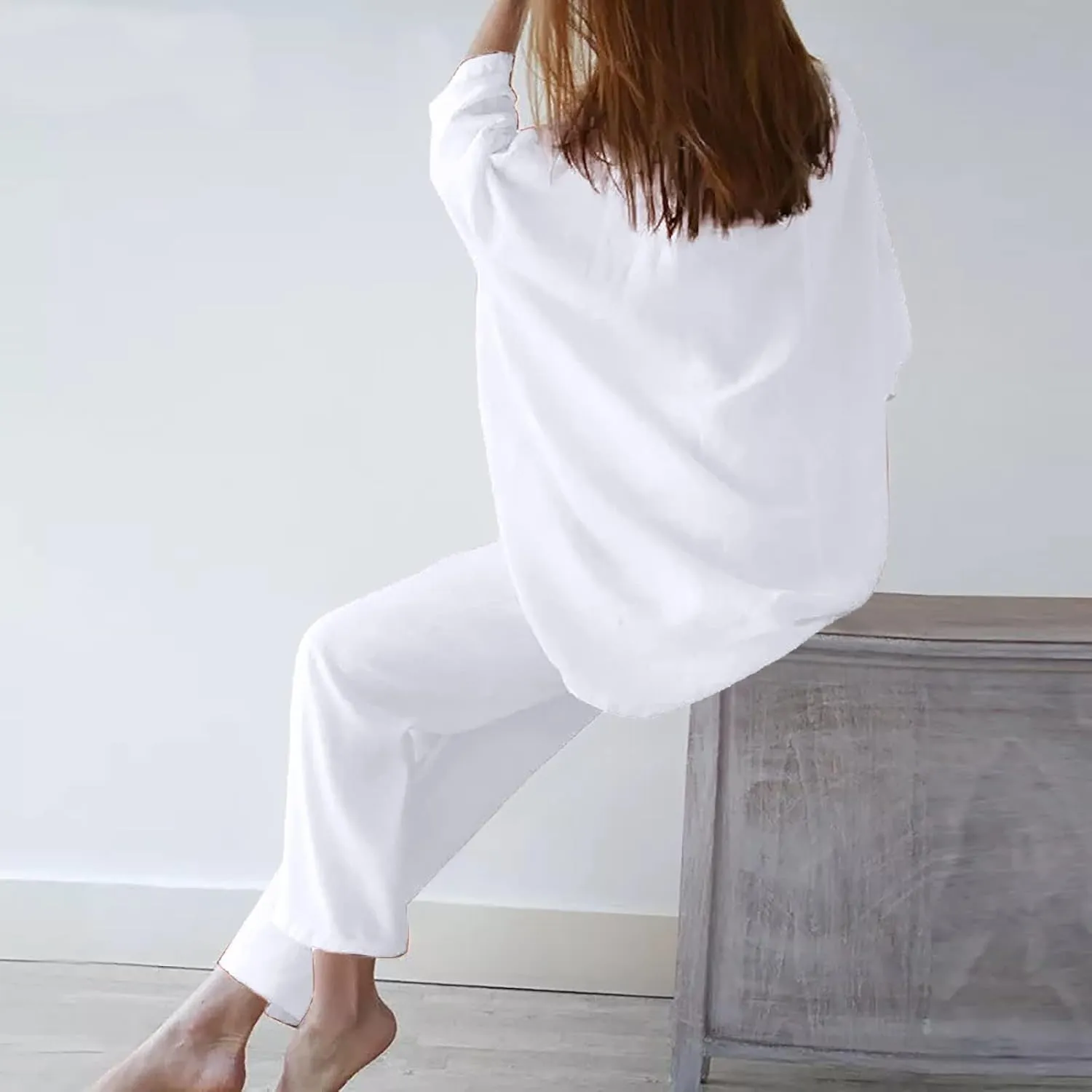 Linen Sets for Women 2 Piece Summer Tracksuit Sets Short Sleeve Tops Long Pants Jogger Lounge Set with Pockets