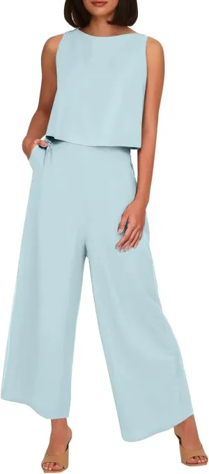 Linen Two Piece Sets for Women 2025 Summer Casual Loose Top Wide Leg Pants Matching Tracksuit Sweatsuit Sets