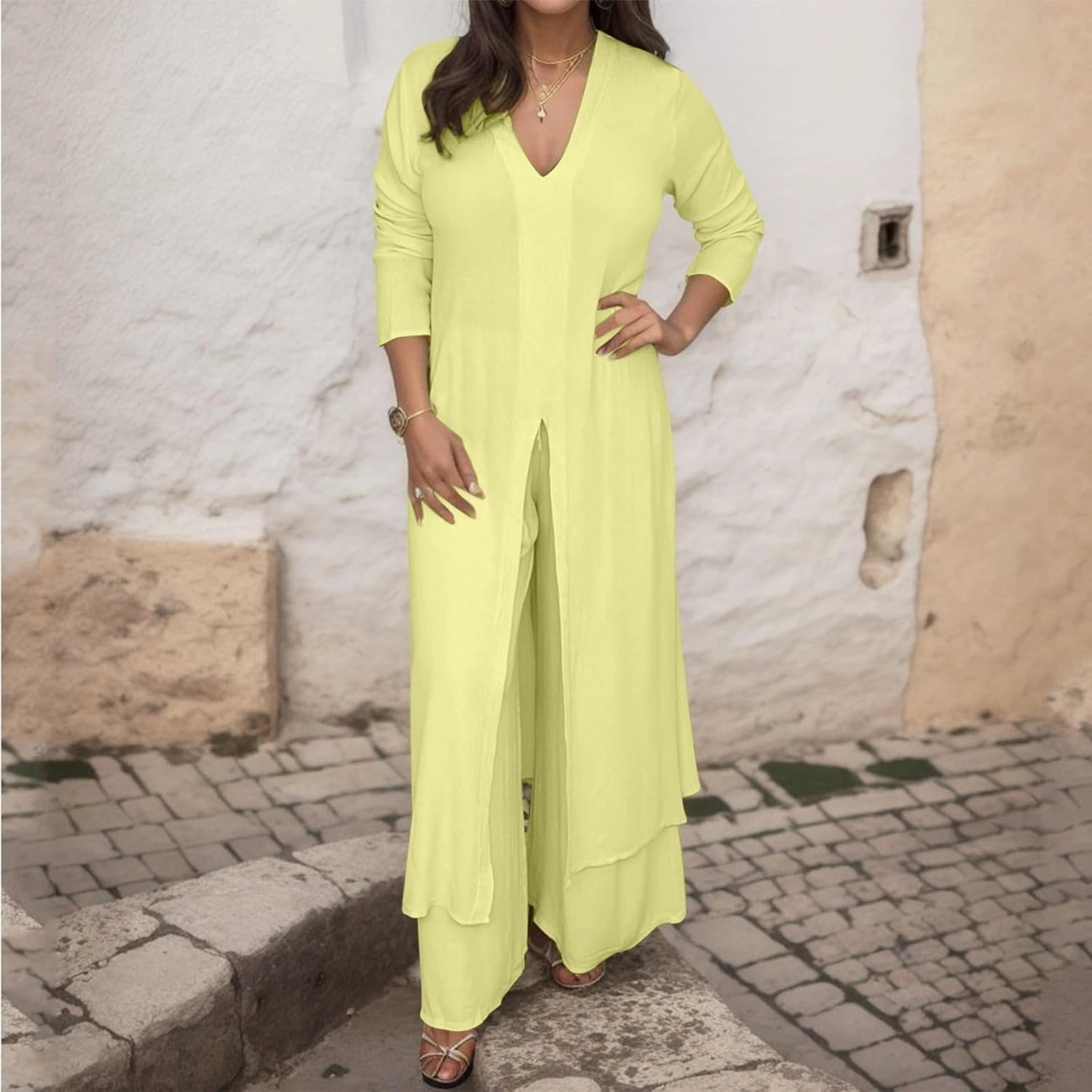Linen Two Piece Sets for Women 2025 Dressy Matching Summer 2 Piece Loungewear Set Wide Leg Pants Tracksuits