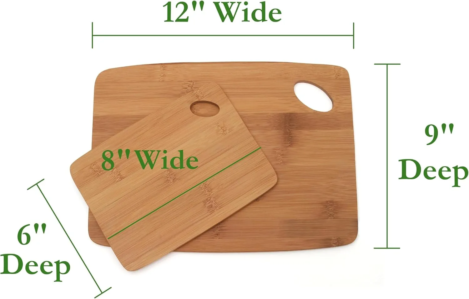 Lipper International Bamboo Wood Thin Kitchen Cutting Boards with Oval Hole in Corner, Set of 2 Boards, 6" x 8" and 9" x 12"