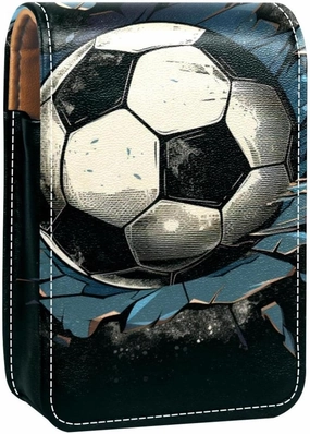 Lipstick Case,Leather Lip Gloss Lipstick Organizer with Mirror,Mini Lipstick Holder Bag,Abstract Style Football