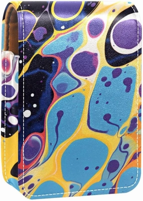 Lipstick Case,Leather Lip Gloss Lipstick Organizer with Mirror,Mini Lipstick Holder Bag,Abstract Watercolor Doodles